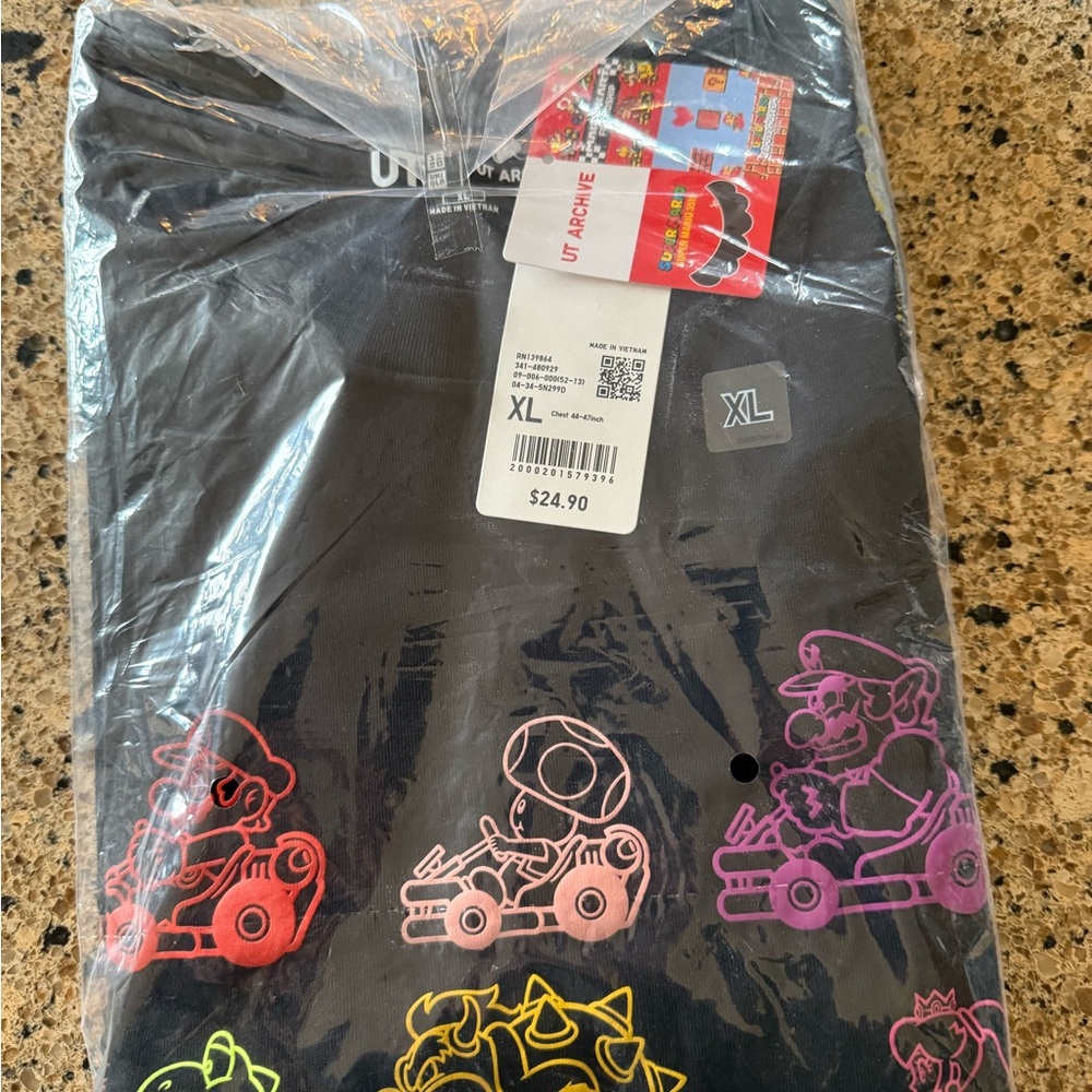 Uniqlo Black T-Shirt with Colorful Mario Kart Design